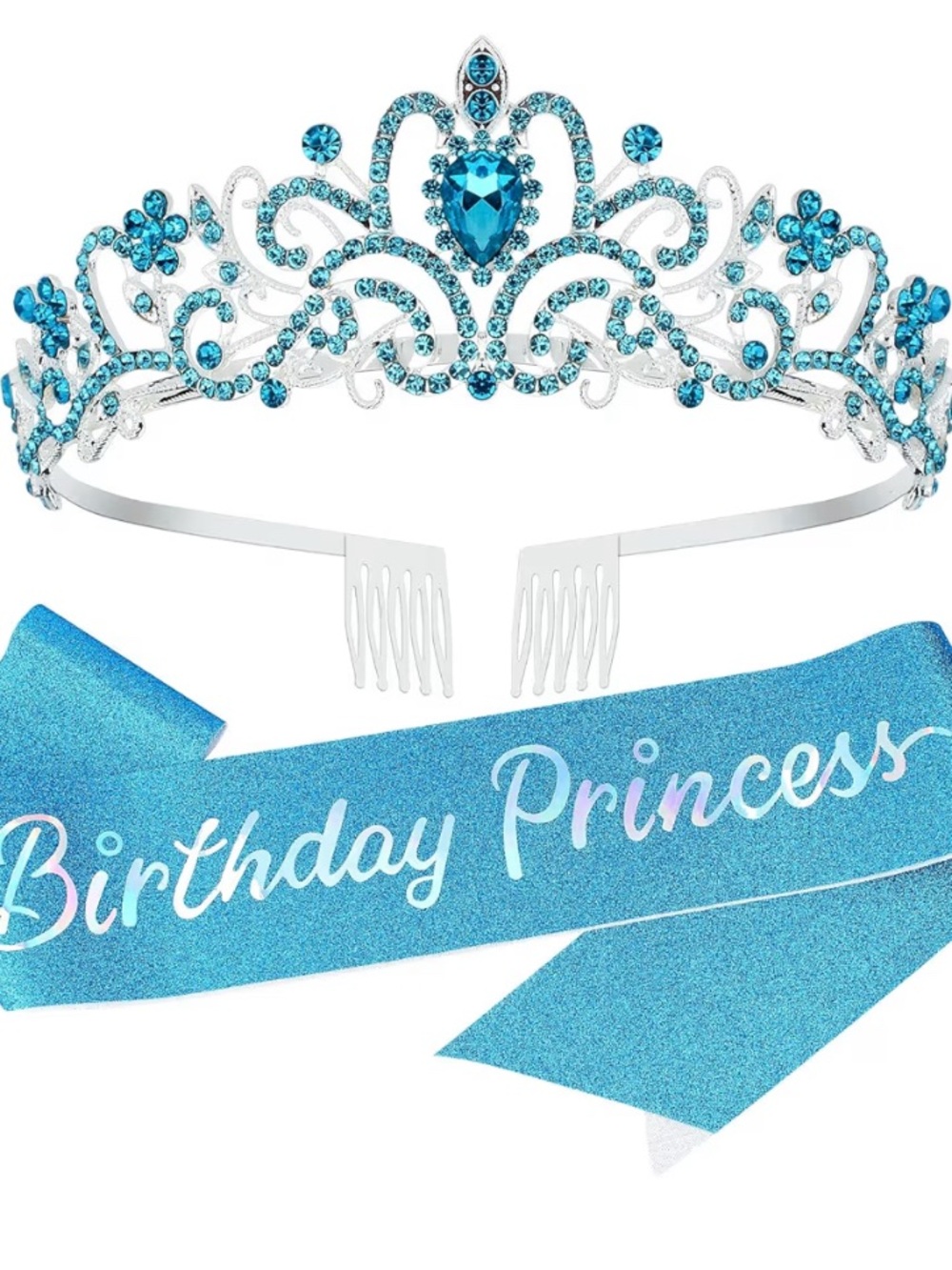 Blue Crystal Princess Tiara with Sash